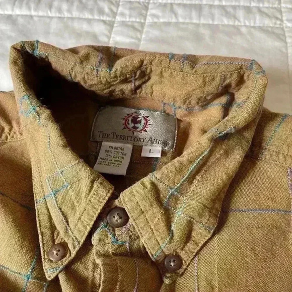 Vintage 90s the territory ahead men’s large button down long sleeve neutral - Picture 4 of 6